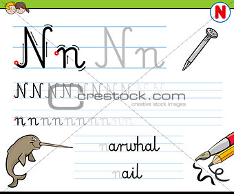 how to write letter N worksheet for kids