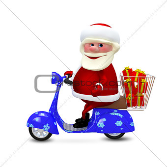 3D  Animation Santa on a Scooter with Gifts