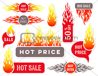Hot price sale text labels flame design