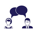 Man and woman with dialog speech bubbles