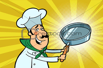 Chef cook character with a frying pan