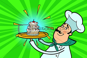 Chef cook character with cupcake