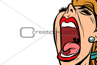woman screaming, isolated on white background