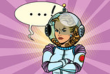 Comic illustration of angry woman astronaut