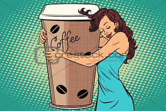 woman hugs coffee Cup