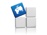 world globe symbol in blue cube on boxes