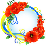 Poppies with ribbon frame yellow-blue
