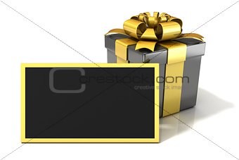 Black elegant Gift box with black blank gift card. 3D