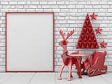 Mock up blank picture frame, Christmas decoration and reindeer w