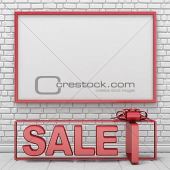 Mock up blank picture frame and text SALE into gift box 3D