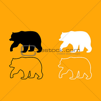 Bear black and white set icon.