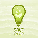 save energy and bulb symbol with leaf signs over green grunge ba