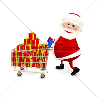 3D  Illustration Santa with the Trolley with Gifts