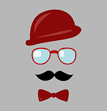 Hat, glasses and mustache. Vector illustration