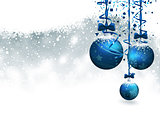 Christmas Background with Blue Baubles