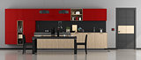 Red and black modern kitchen