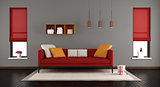 Gray and red modern living room
