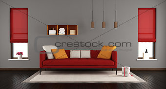 Gray and red modern living room