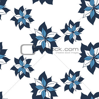 seamless blue flowers pattern on white background