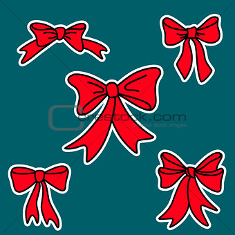 Doodle red gift bows for christmas or birthday