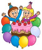 Cake and two kids celebrating image 3