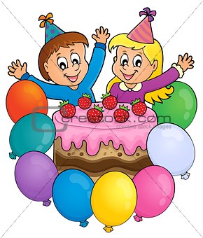 Cake and two kids celebrating image 3