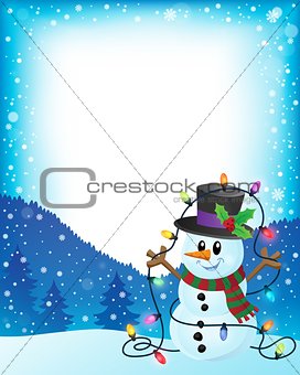 Snowman with Christmas lights frame 1