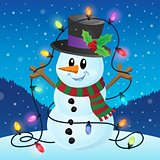 Snowman with Christmas lights image 2