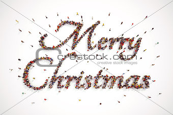 People make up the Merry Christmas text. 3D Rendering