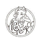 Yellow dog for New Year 2018, cute symbol of horoscope. Cute puppy in cartoon doodle style.