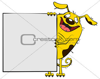 Fun yellow dog show blank white sheet of paper banner