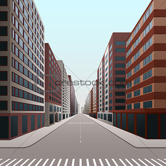 street of the city with office buildings