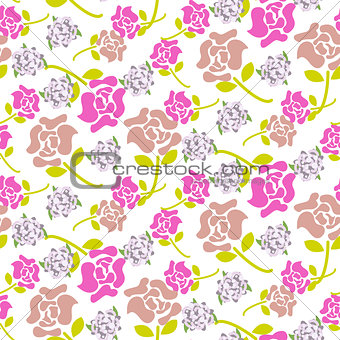 Rose flowers pink and green floral dark pattern seamless vector.
