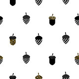 Acorn black and white seamless vector pattern.