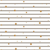Striped beige and white seamless pattern with golden shimmer polka dots.