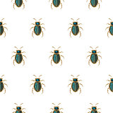 Emerald and gold beetle brooch vector seamless pattern.