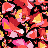 Seamless bright pattern of red gorgeous poppies