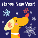 New Year  card with a yellow dog 