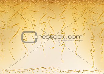 gold curly ribbons and bright confetti