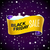 Black Friday sale ribbon and snow