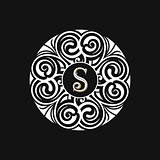 Round calligraphic emblem. Vector floral symbol for cafe