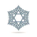 Star of David. Vector Jewish ornament. Blue icon on white background