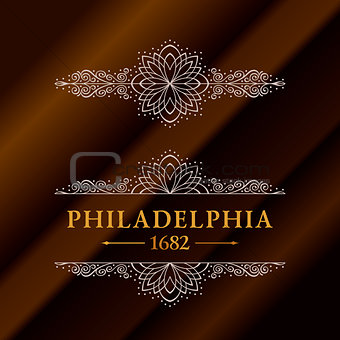 Vintage gold hipster label with lettering Philadelphia. Logo template for your sign, poster, clothing, badge