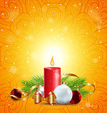 Christmas greeting card with red candle