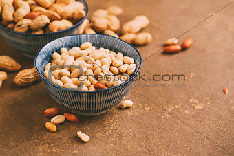 Peanuts in bowls close-up