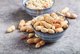 Raw peanuts in shells, selective focus