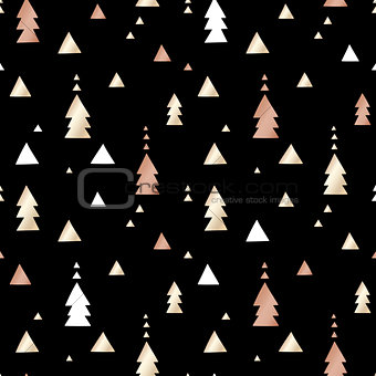 Black festive packaging paper with triangles made of gold and bronze foil. Seamless vector pattern.