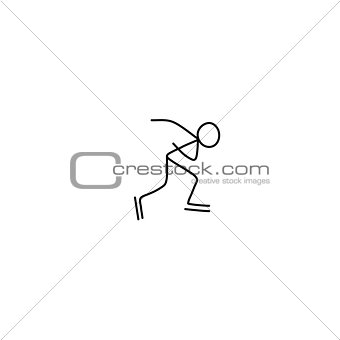 Stick figure skater sketch. Black and white drawing