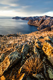 View above big beautiful lake, Baikal lake, Russia