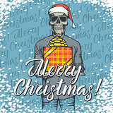 Vector illustration of skull on Christmas with gift